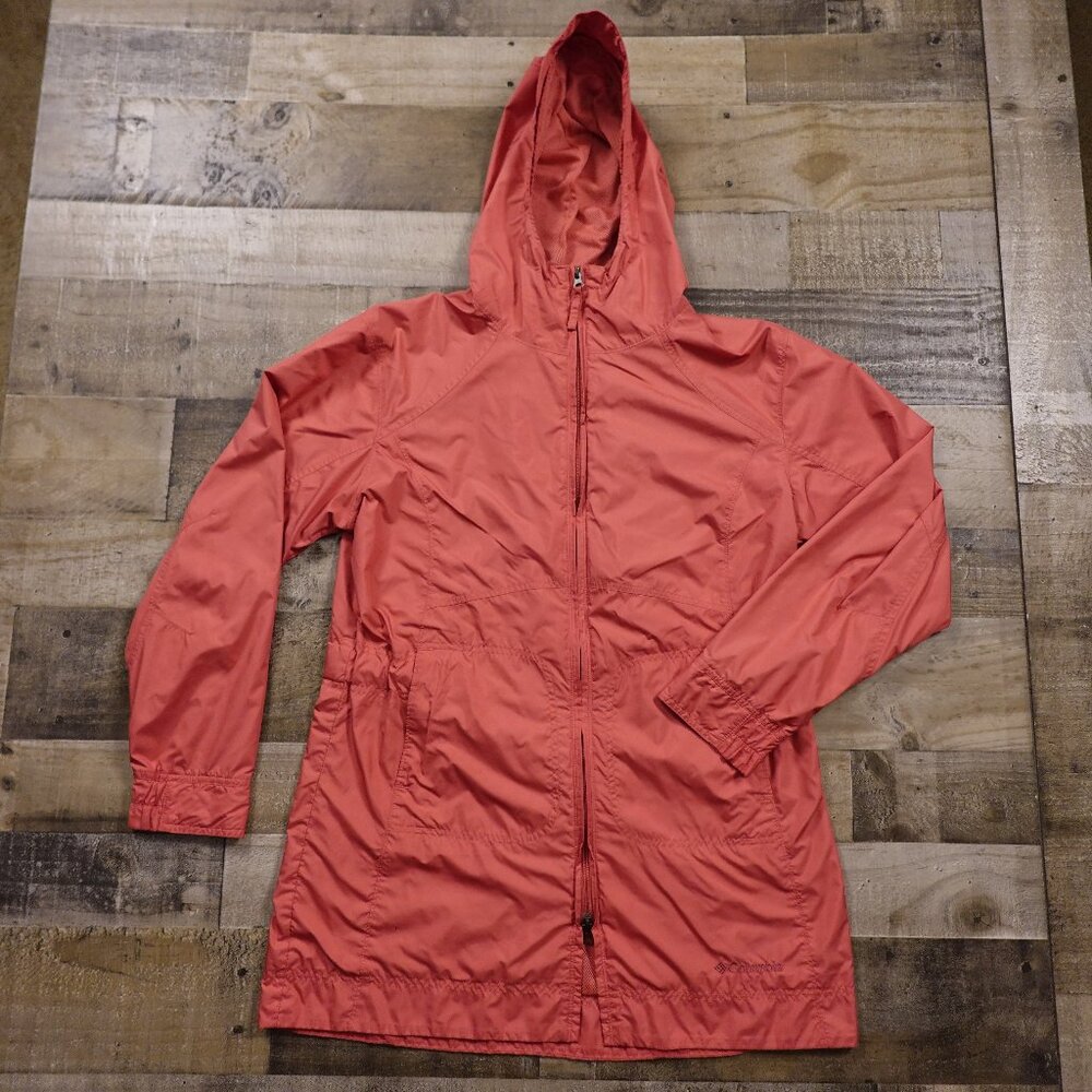 Columbia Lightweight Hooded Windbreaker Jacket Women's Size Large Coral Red
